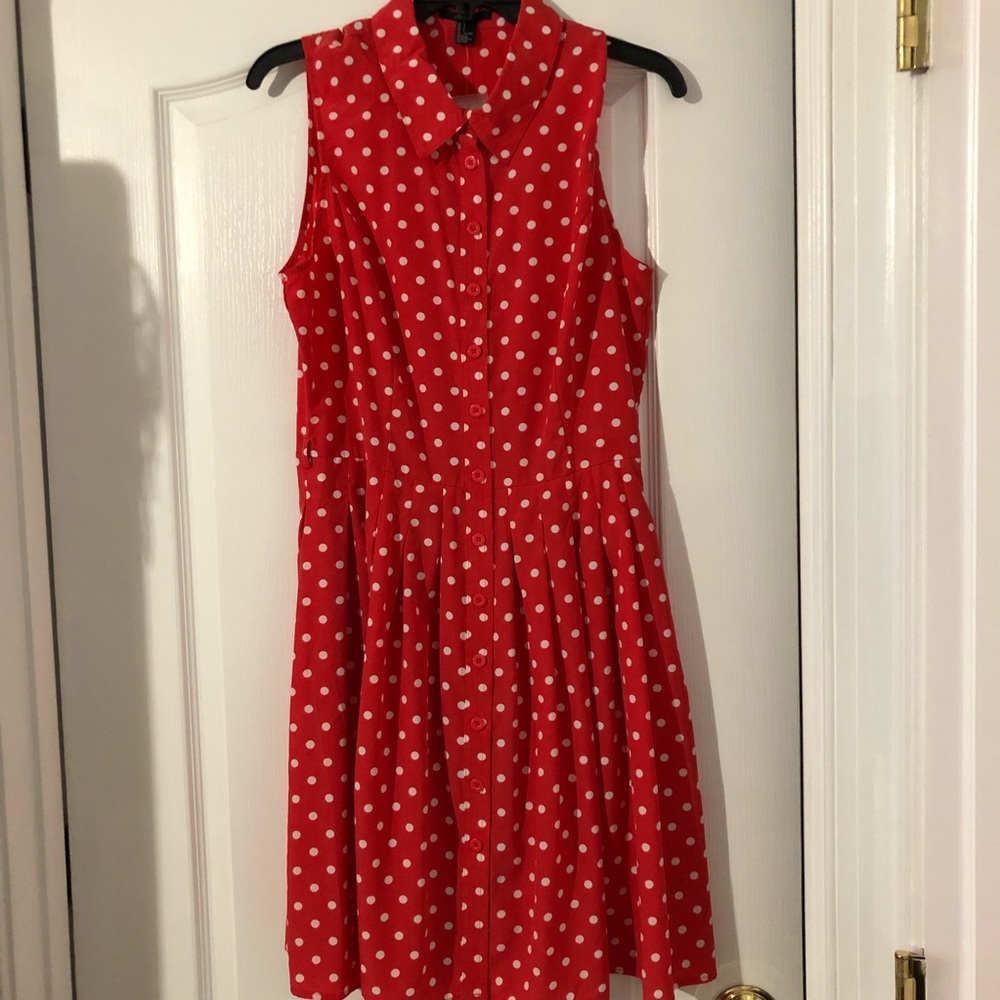 Button down red and white dress